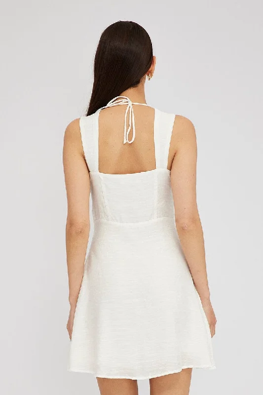 White Fit and Flare Dress Sleeveless Corset