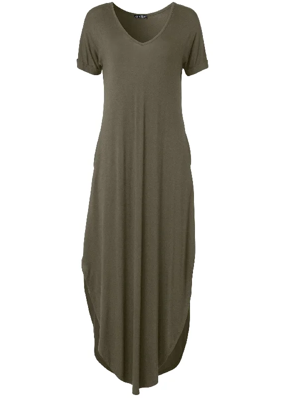 Casual T-shirt maxi dress - Olive