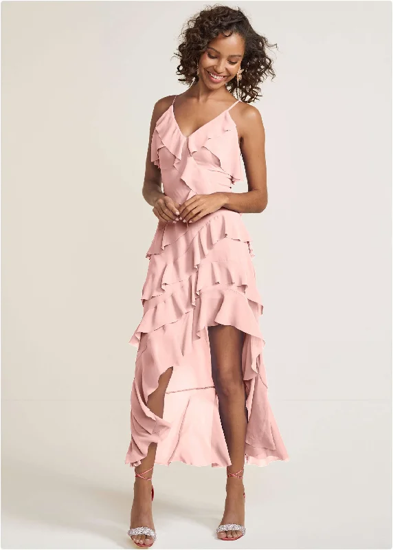 High-low ruffle maxi dress - Pink