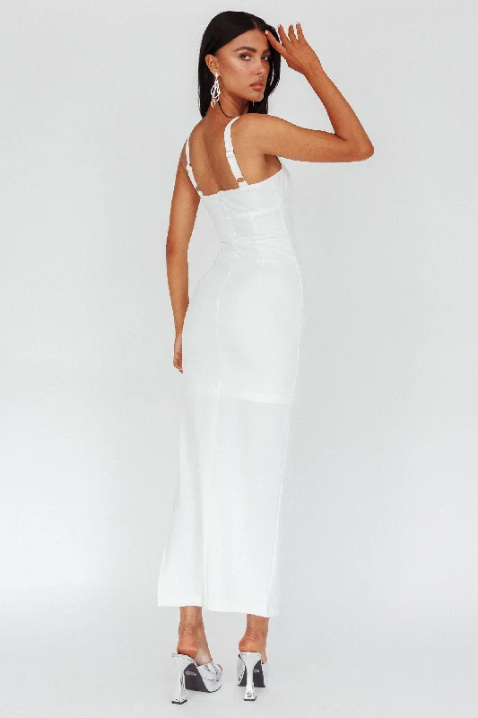 Zenya Split Ruched Midi Dress White