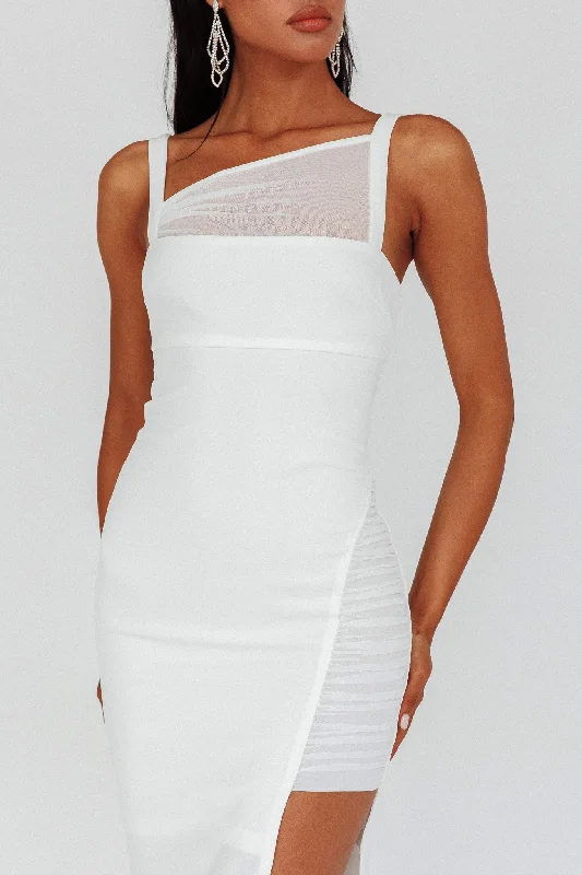 Zenya Split Ruched Midi Dress White