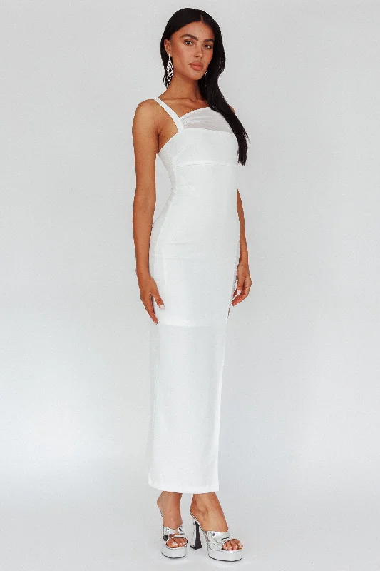 Zenya Split Ruched Midi Dress White