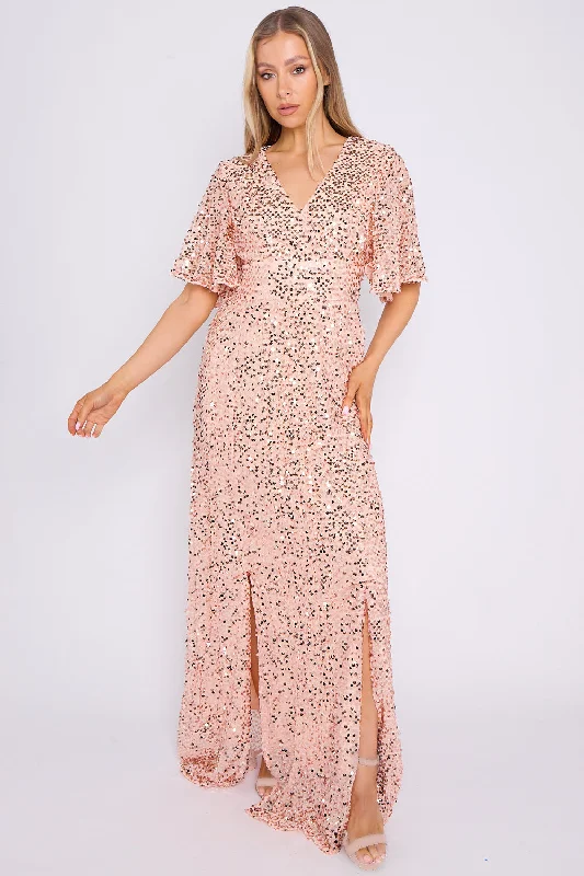 Aftershock London Rose Gold Sequin Maxi Dress