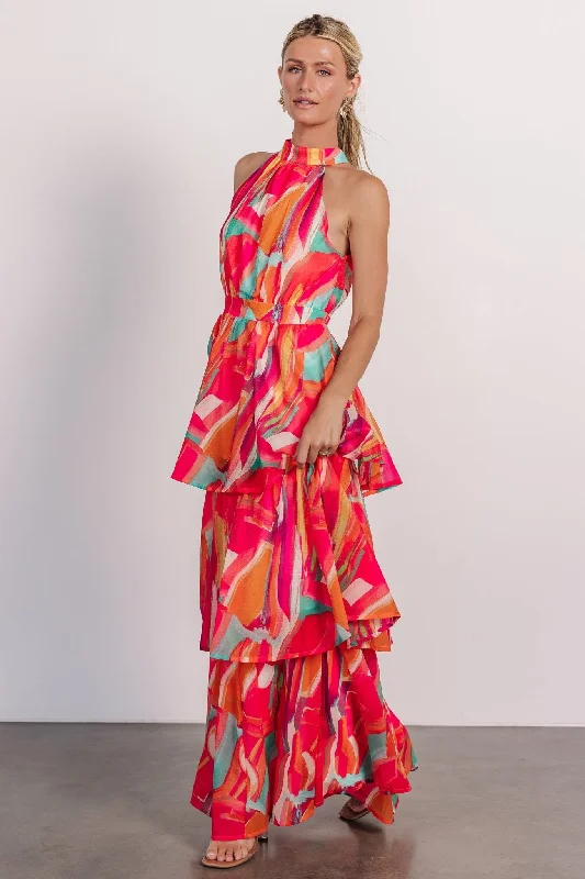 Autumn Halter Maxi Dress | Fuchsia Multi