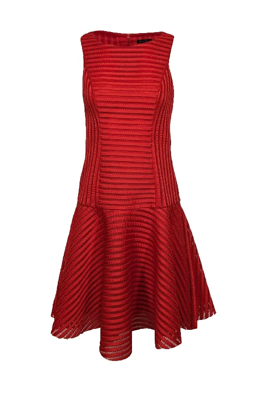 Black Halo - Red Textured Sleeveless Midi Drop Waist Dress Sz 4