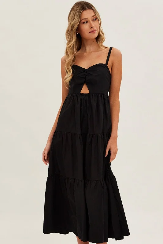 Black Maxi Dress Sleeveless Ruched Front