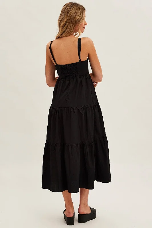 Black Maxi Dress Sleeveless Ruched Front