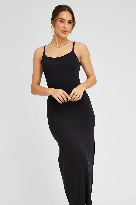 Black Maxi Dress Sleeveless Scoop Neck Bodycon Jersey