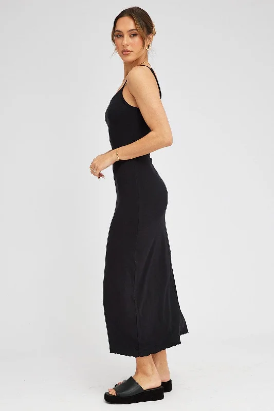 Black Maxi Dress Sleeveless Scoop Neck Bodycon Jersey