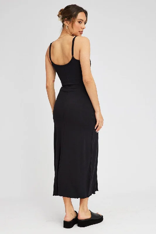 Black Maxi Dress Sleeveless Scoop Neck Bodycon Jersey