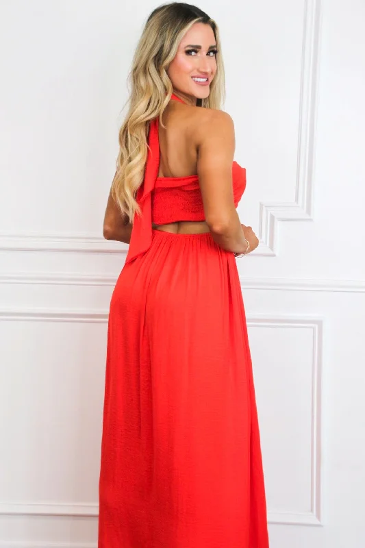 Feel the Sunshine Cutout Maxi Dress: Coral