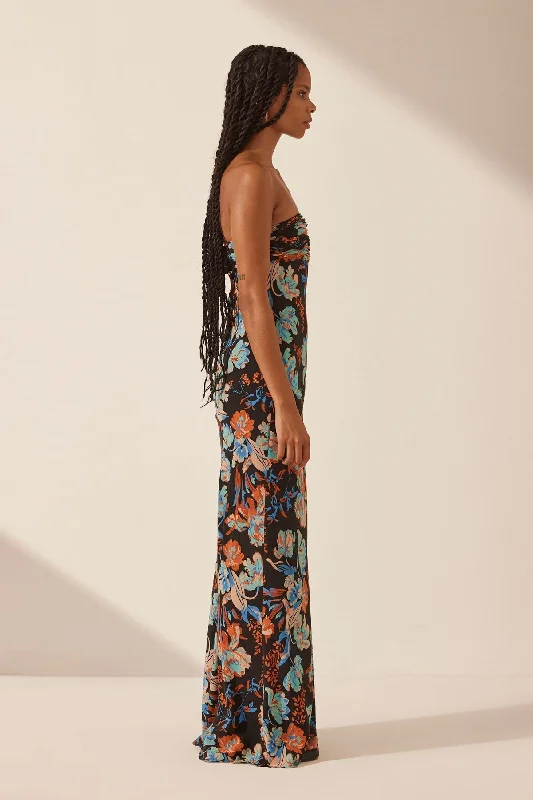 FLOTTE SILK RUCHED BODICE MAXI DRESS