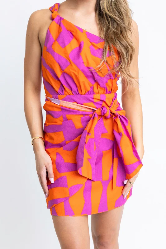 Geometric One Shoulder Dress