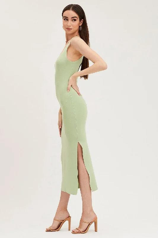 Green Cut Out Back Knit Dress