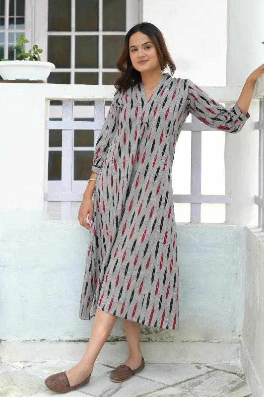 Grey Ikat A Line Dress