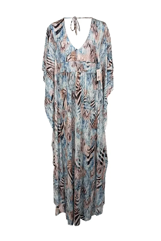 Hermanny - Blue & Brown Animal Print Caftan Dress Sz M