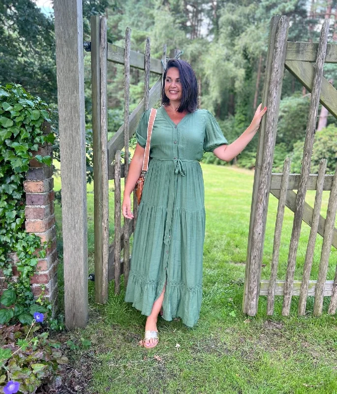 Khaki Button Through Maxi Dress