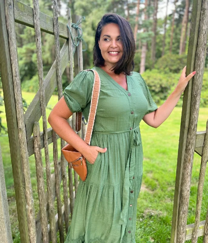 Khaki Button Through Maxi Dress