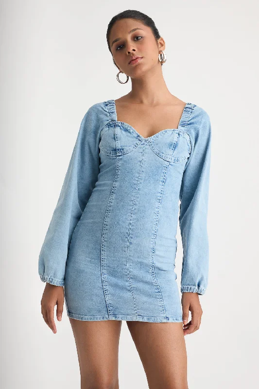 Light Blue Full Sleeve Denim Dress