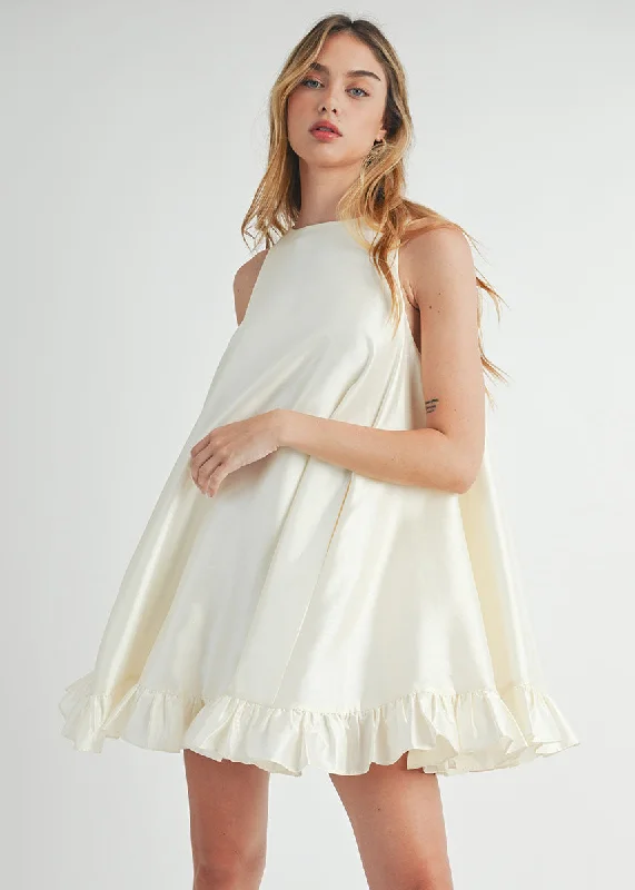 Marissa Pearl Button Ruffle Mini Dress - Cream