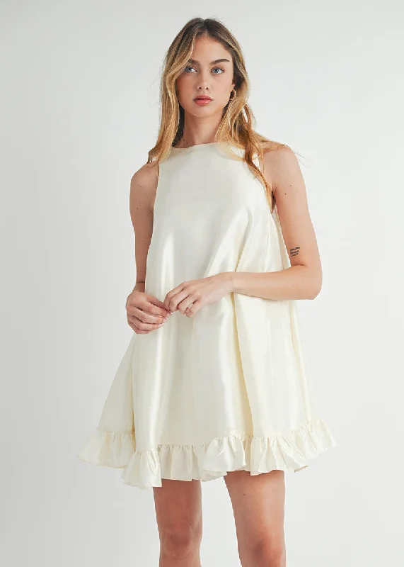 Marissa Pearl Button Ruffle Mini Dress - Cream