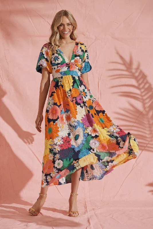 Mel Maxi Dress In Dark Multi Floral