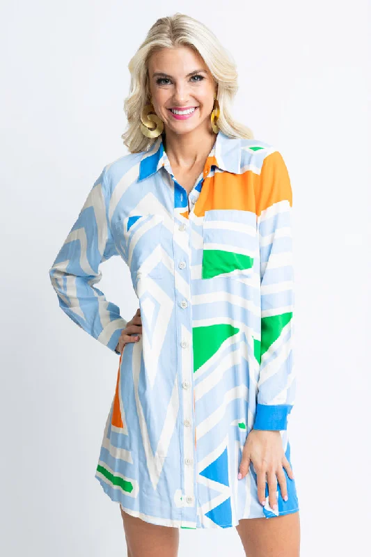 Multi Geometric Shirt Dress