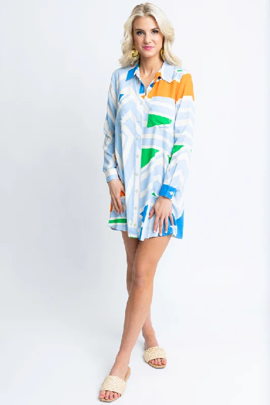 Multi Geometric Shirt Dress