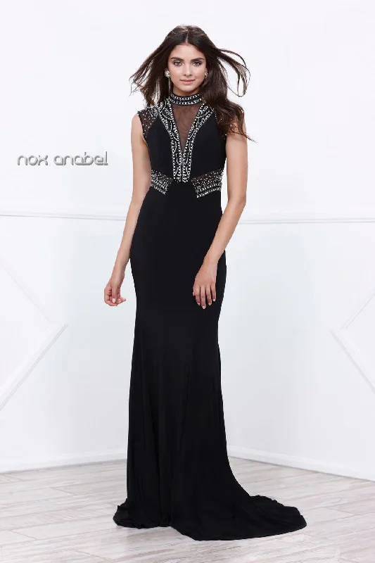 HEAVY BEADED ILLUSION PANEL LONG EVENING GOWN 8285 BY NARIANNA