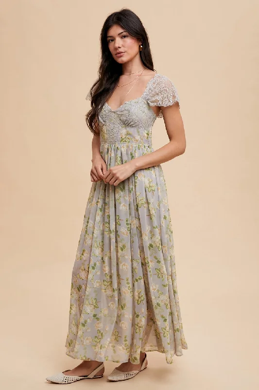 Paneled Lace Floral Maxi Dress