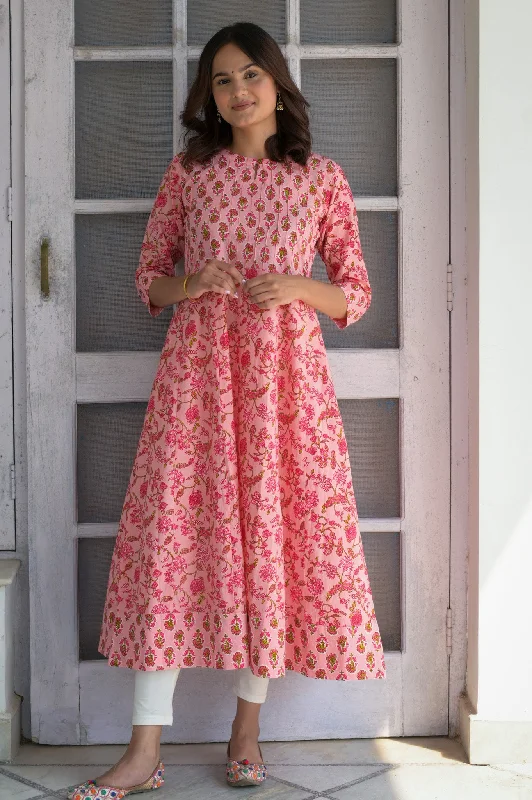 Pink Floral Pintuck Anarkali