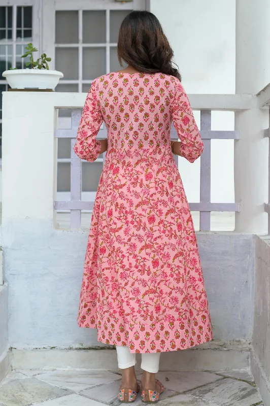 Pink Floral Pintuck Anarkali