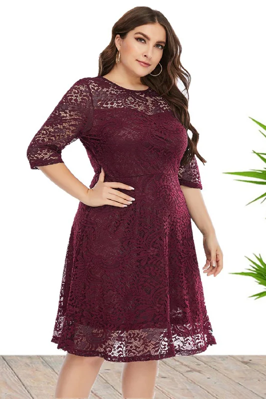 Plus Size Lace Party Dress with Half Sleeves