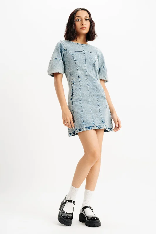 Puff Sleeve Denim Dress