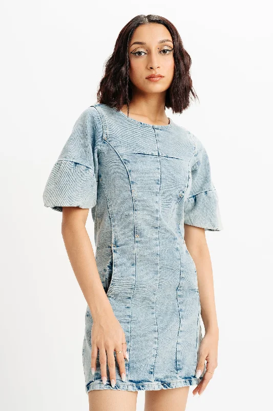 Puff Sleeve Denim Dress