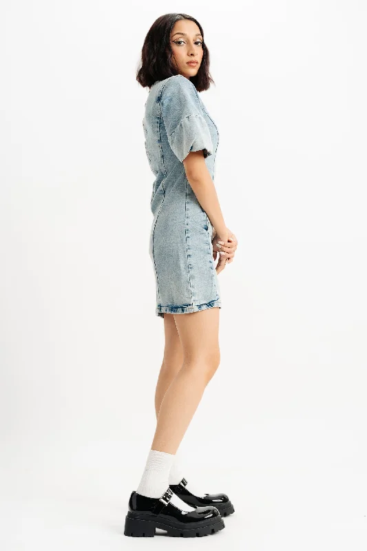 Puff Sleeve Denim Dress