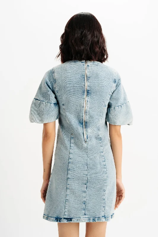 Puff Sleeve Denim Dress