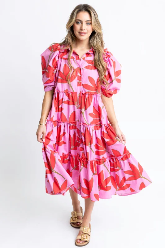 Poplin Palm Floral Midi Dress