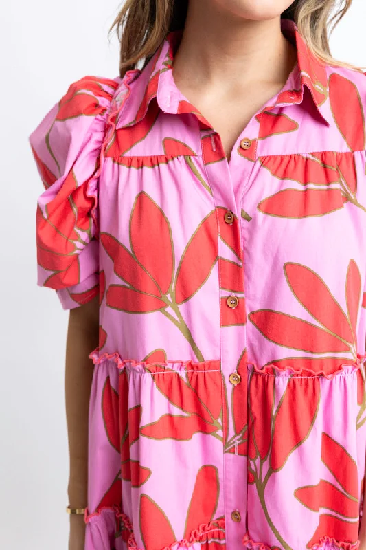 Poplin Palm Floral Midi Dress