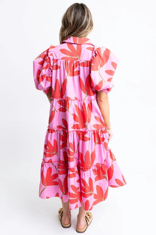 Poplin Palm Floral Midi Dress