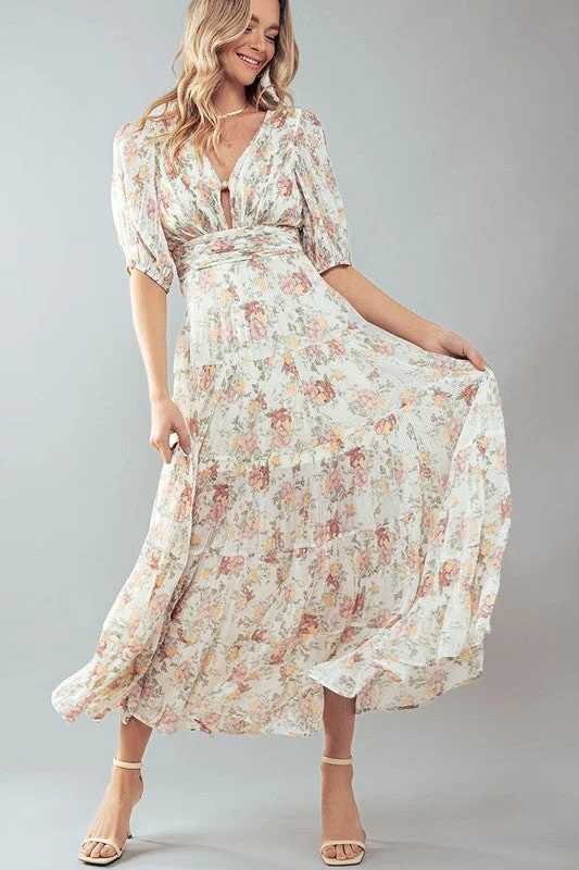 Short Puff Floral Maxi