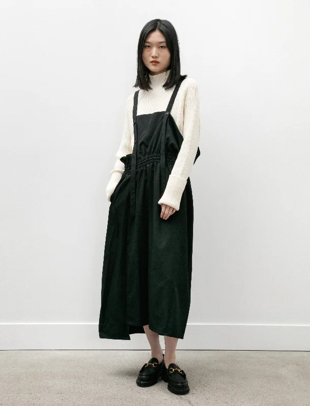 Gabardine Gathered Suspender Dress Black