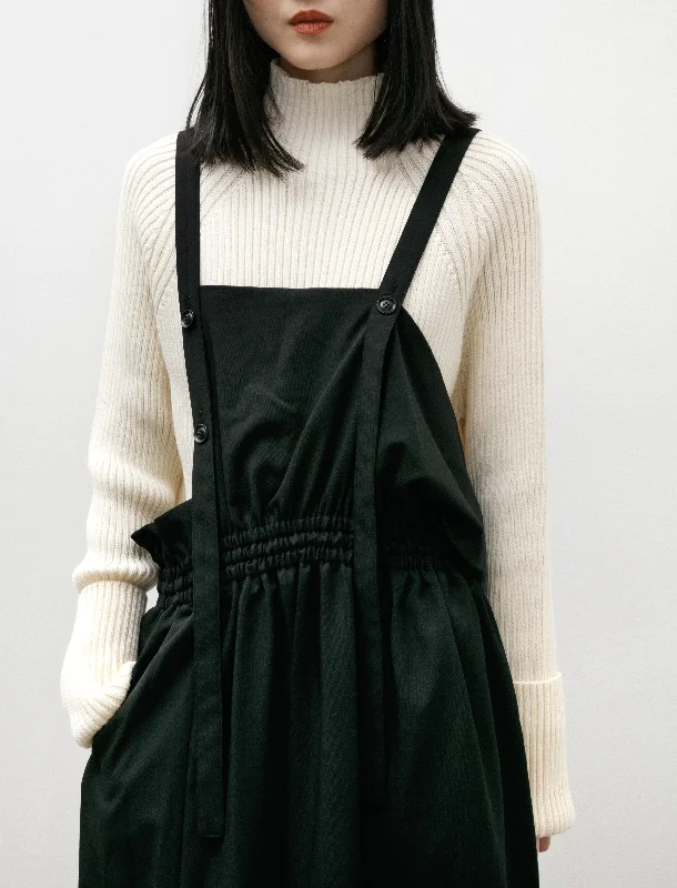 Gabardine Gathered Suspender Dress Black