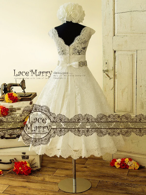 Tea Length Wedding Dress from Alencon Scalloped Lace