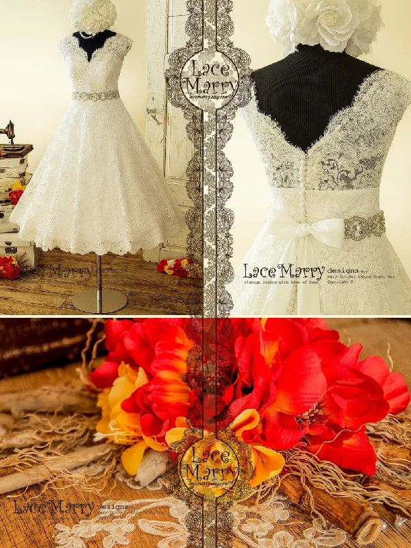 Tea Length Wedding Dress from Alencon Scalloped Lace