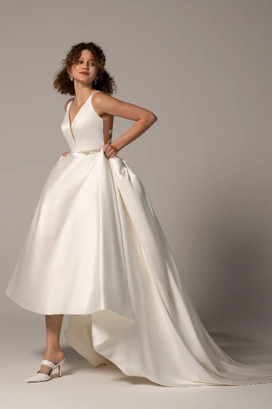 A-Line Chapel Train Satin Wedding Dress CW2364