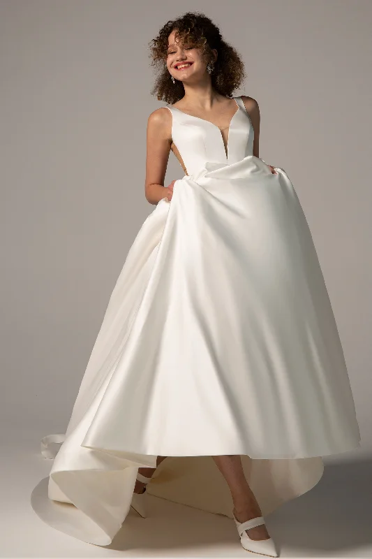 A-Line Chapel Train Satin Wedding Dress CW2364