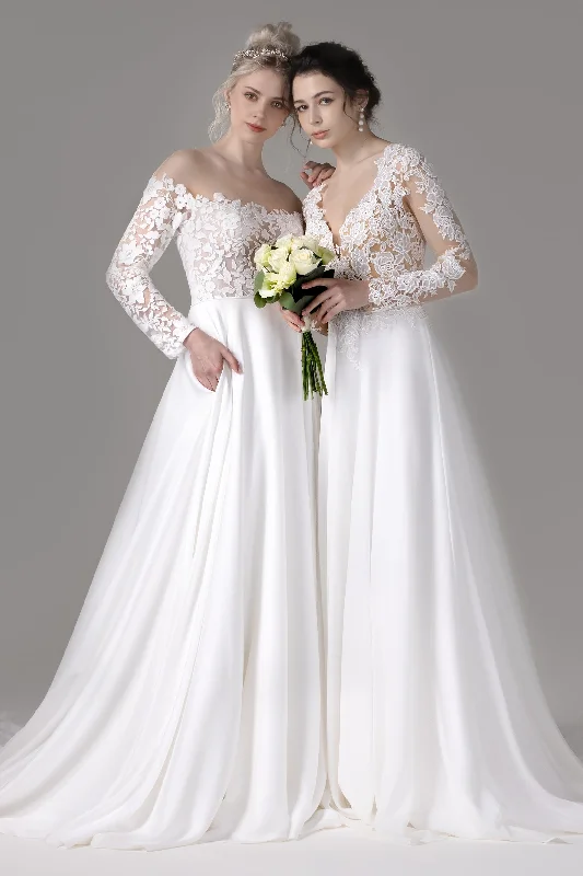 A-Line Court Train Lace Wedding Dress CW2800