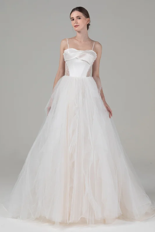 A-Line Court Train Satin Tulle Wedding Dress CW2542