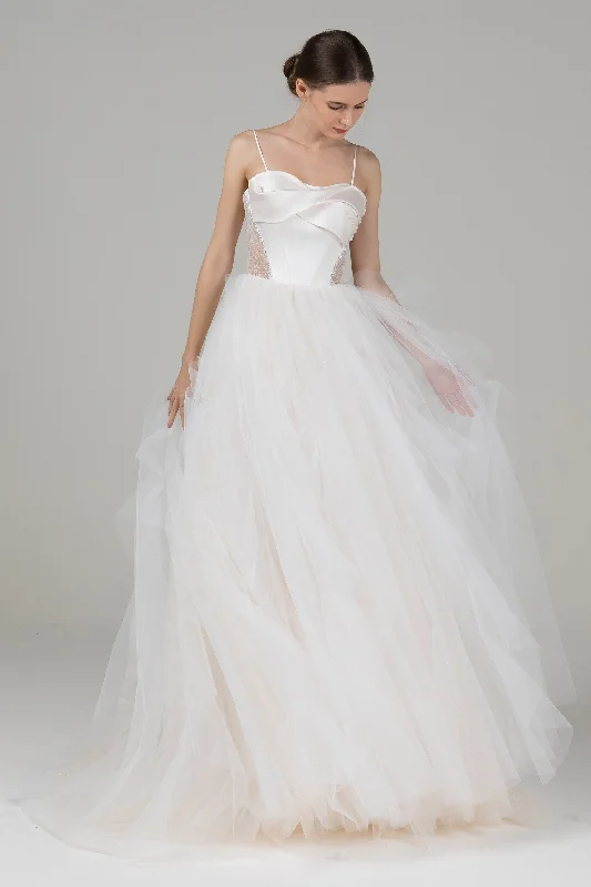 A-Line Court Train Satin Tulle Wedding Dress CW2542